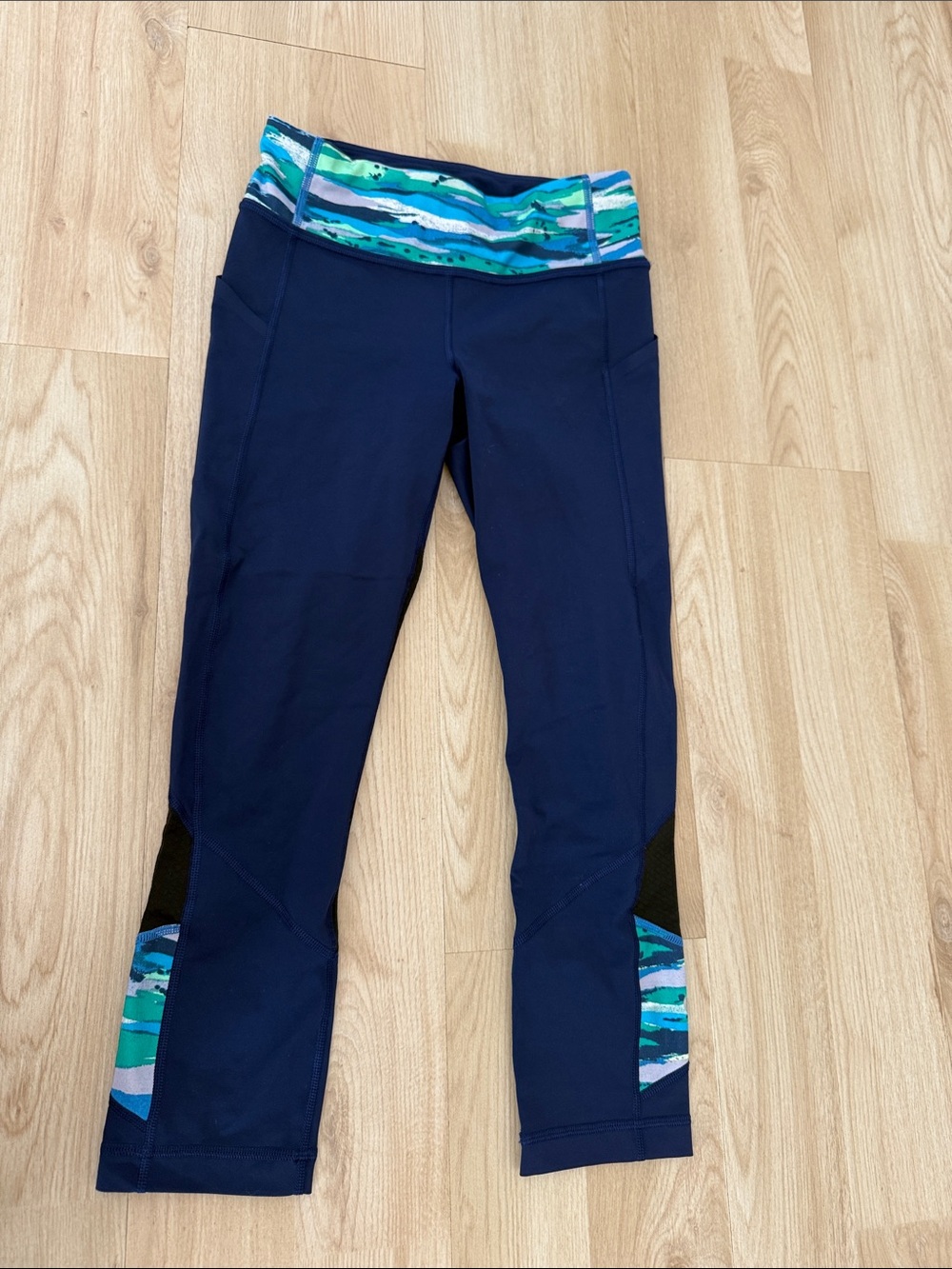 lululemon athletica Navy Capri Leggings with Light Teal Detail